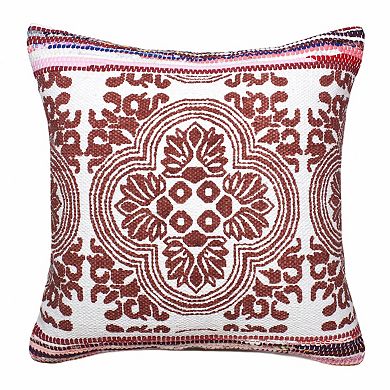 HomeRoots 20" X 20" Red White Purple And Pink 100% Cotton Geometric Zippered Pillow