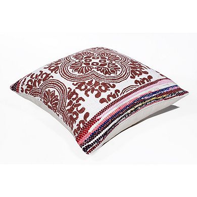HomeRoots 20" X 20" Red White Purple And Pink 100% Cotton Geometric Zippered Pillow