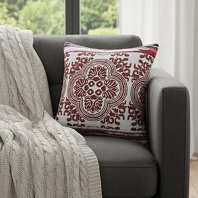 HomeRoots 20" X 20" Red White Purple And Pink 100% Cotton Geometric Zippered Pillow