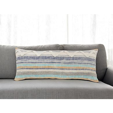 HomeRoots 14" X 36" Off White Blue And Orange Cotton Striped Throw Pillow