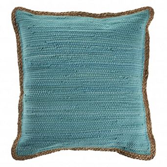HomeRoots 20" Turquoise And Tan Cotton Color Block Throw Pillow