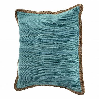 HomeRoots 20" Turquoise And Tan Cotton Color Block Throw Pillow