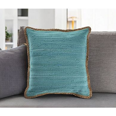 HomeRoots 20" Turquoise And Tan Cotton Color Block Throw Pillow