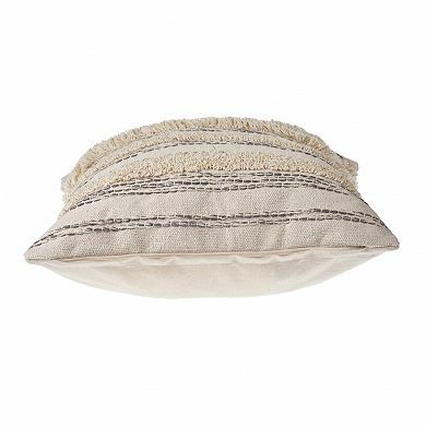HomeRoots 20" Cream Gray And Tan Cotton Striped Throw Pillow