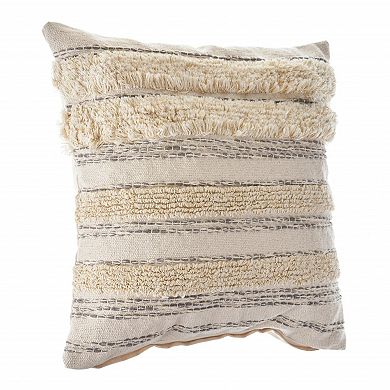 HomeRoots 20" Cream Gray And Tan Cotton Striped Throw Pillow