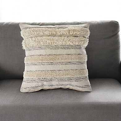 HomeRoots 20" Cream Gray And Tan Cotton Striped Throw Pillow