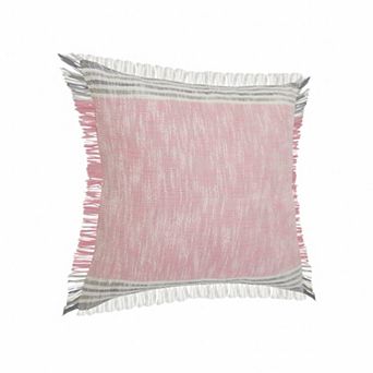 HomeRoots 20" X 20" Pink Gray And White 100% Cotton Striped Zippered Pillow