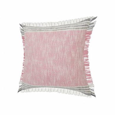 HomeRoots 20" X 20" Pink Gray And White 100% Cotton Striped Zippered Pillow