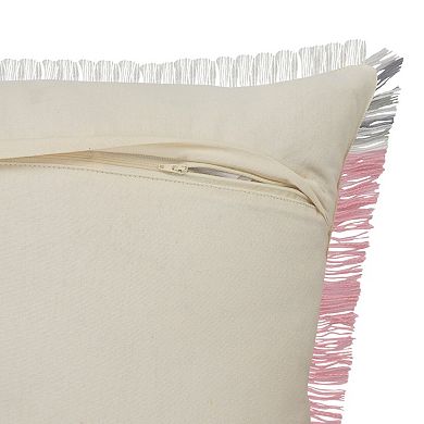 HomeRoots 20" X 20" Pink Gray And White 100% Cotton Striped Zippered Pillow