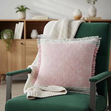 HomeRoots 20" X 20" Pink Gray And White 100% Cotton Striped Zippered Pillow