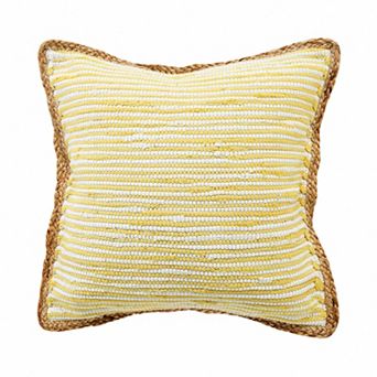 HomeRoots 20" X 20" Golden Yellow, White And Tan 100% Cotton Striped Zippered Pillow