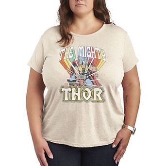 Plus Size Marvel The Mighty Thor Rainbow Distressed Graphic Tee