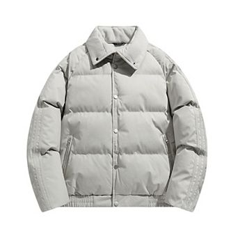 Men's Quilted Puffer Jacket with Stand Collar Snap Front and Ribbed Hem