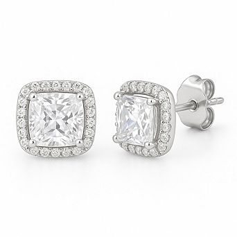 Sterling Silver Square Halo Earrings