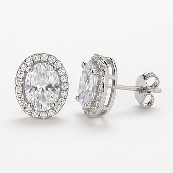 Sterling Silver Oval Halo Earrings