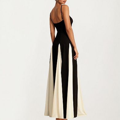 Women's Spaghetti Strap Floor Length Dress with Fitted Bodice Flowing Skirt