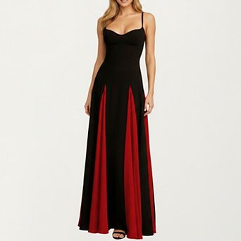 Women's Spaghetti Strap Floor Length Dress with Fitted Bodice Flowing Skirt