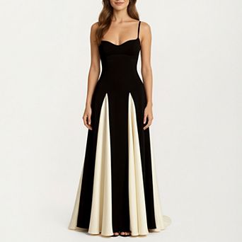 Women's Spaghetti Strap Floor Length Dress with Fitted Bodice Flowing Skirt