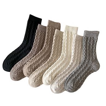 Women's 7-Pair Cable Knit Crew Socks Texture Cozy Everyday Socks for Gifting and Cold Weather Wear