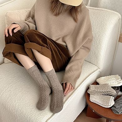 Women's 7-Pair Cable Knit Crew Socks Texture Cozy Everyday Socks for Gifting and Cold Weather Wear