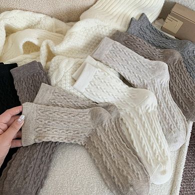 Women's 7-Pair Cable Knit Crew Socks Texture Cozy Everyday Socks for Gifting and Cold Weather Wear