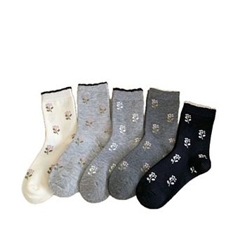 Women's 5-Pair Floral Print Crew Socks Soft Lightweight Everyday Socks with Delicate Pattern Detail