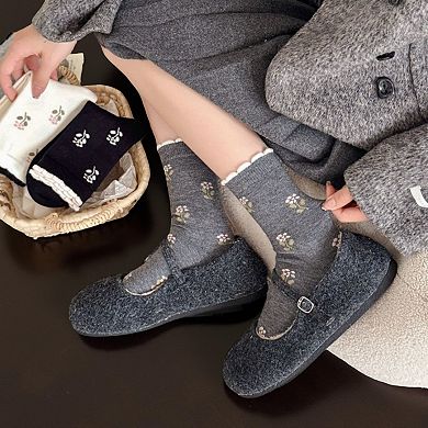 Women's 5-Pair Floral Print Crew Socks Soft Lightweight Everyday Socks with Delicate Pattern Detail