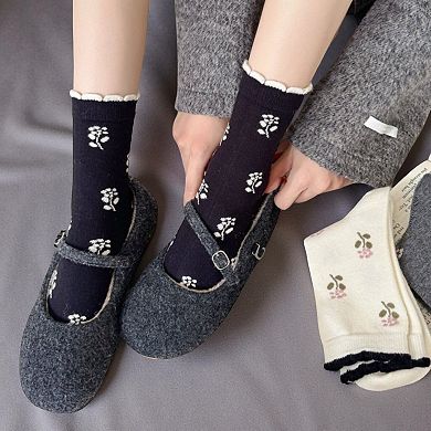 Women's 5-Pair Floral Print Crew Socks Soft Lightweight Everyday Socks with Delicate Pattern Detail