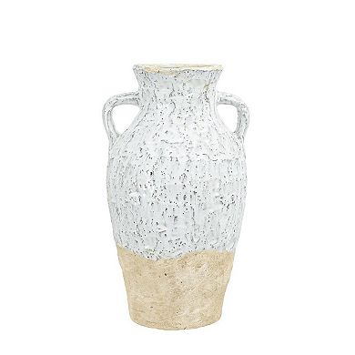 HomeRoots 14" Beige And Ivory Color Block Amphora Terracotta Table Vase