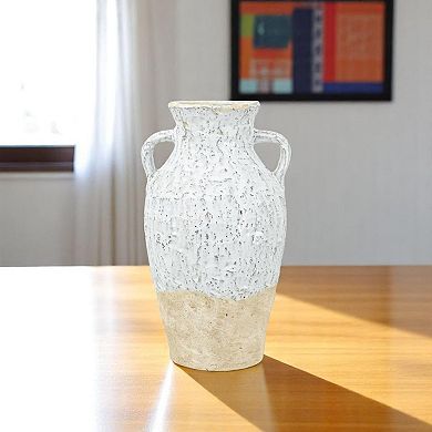 HomeRoots 14" Beige And Ivory Color Block Amphora Terracotta Table Vase