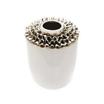 HomeRoots 10" White Round Ceramic Table Vase With Sculptural Details