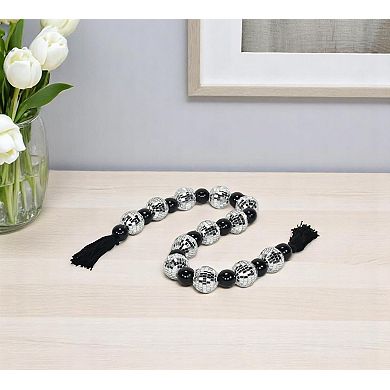 HomeRoots 48" Black And Silver Bling Bling Beads Decorative Tassel
