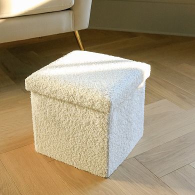 HomeRoots 12" White Boucle Cube Storage Ottoman