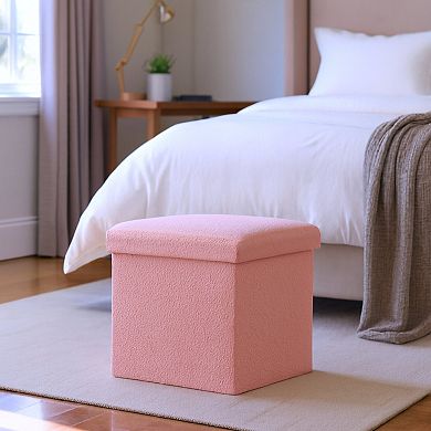 HomeRoots 12" White Boucle Cube Storage Ottoman