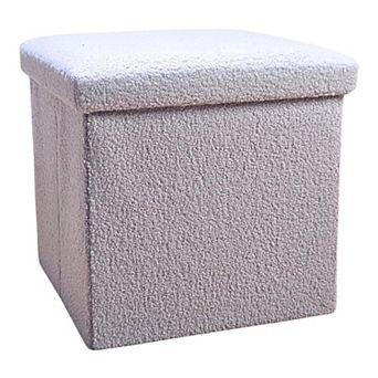 HomeRoots 12" White Boucle Cube Storage Ottoman