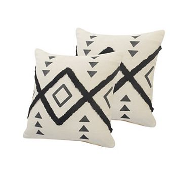 HomeRoots Set of Two 20" Natural And Black Geometric Cotton Throw Pillows with Texture