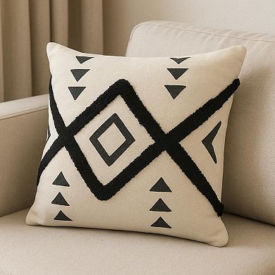 HomeRoots Set of Two 20" Natural And Black Geometric Cotton Throw Pillows with Texture