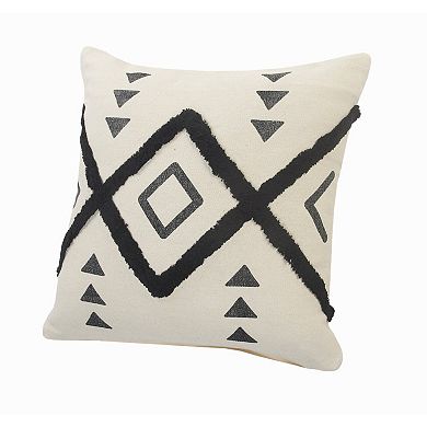 HomeRoots Set of Two 20" Natural And Black Geometric Cotton Throw Pillows with Texture