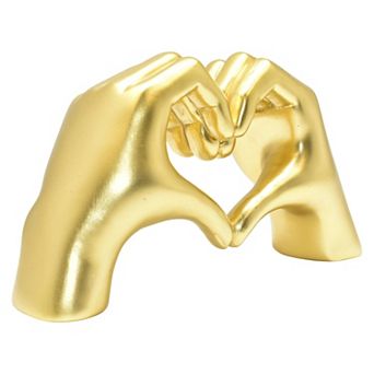 HomeRoots 4" Gold Resin Heart Hands Tabletop Sculpture