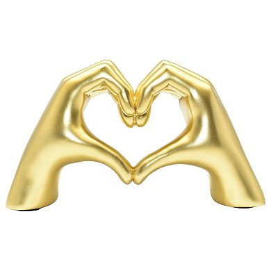 HomeRoots 4" Gold Resin Heart Hands Tabletop Sculpture