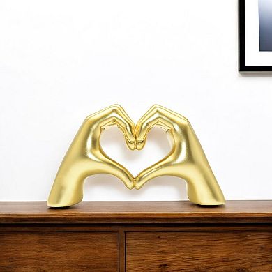 HomeRoots 4" Gold Resin Heart Hands Tabletop Sculpture