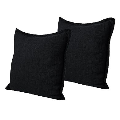 HomeRoots Set of Two 20" Black Cotton Throw Pillows with Fringe