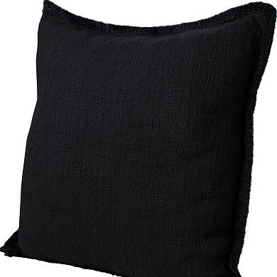 HomeRoots Set of Two 20" Black Cotton Throw Pillows with Fringe