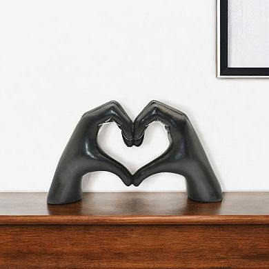 HomeRoots 4" Black Resin Heart Hands Tabletop Sculpture