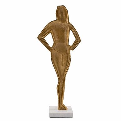 HomeRoots 24" Gold And White Aluminum And Marble Woman Tabletop Sculpture