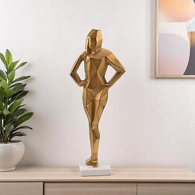 HomeRoots 24" Gold And White Aluminum And Marble Woman Tabletop Sculpture
