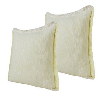 HomeRoots Set of Two 20" Lemon Cotton Throw Pillows with Fringe
