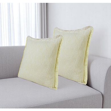 HomeRoots Set of Two 20" Lemon Cotton Throw Pillows with Fringe