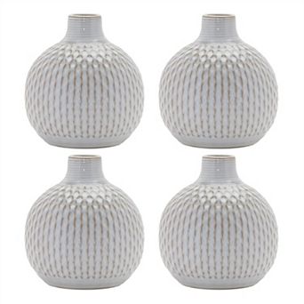 HomeRoots Set of Four Natural And Off White Ceramic Bud Vases With Sculptural Details