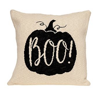 HomeRoots 20" x 20" Cream Black Pumpkin Boo Square Accent Throw Pillow
